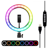 Селфі кільце MJ33 RGB 33 см, Світлодіодна кільцева лампа для селфі MJ33 веселка, кільце для фото БРАК, фото 5