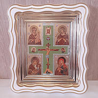 Икона Четырехчастная, ик 15х18 см, в белом фигурном деревянном киоте