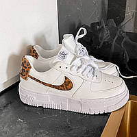 Кроссовки женские Nike Air Force 1 Pixel Leopard белые кожа найк аир форс демисезонные повседневные низкие