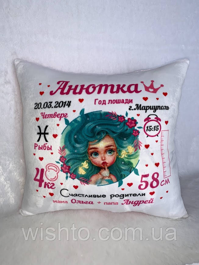 Іменна дитяча подушка метрика Знаки зодіаку