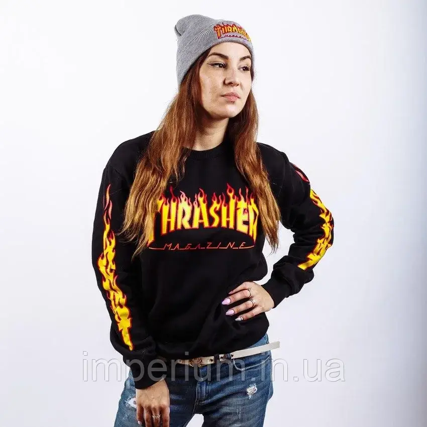 Кежуал світшот трешер | жіноча кофта thrasher magazine з вогняними рукавами