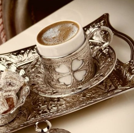Набор турецких чашек для кофе Sena Серебристый цветок на 2 персоны, медные чашки 50 мл, кофе в подарок - фото 6 - id-p249740471