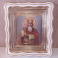 Ікона Володимир святий рівноапостольний князь, лик 15х18 см, у білому фігурному дерев'яному кіоті