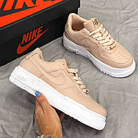 Кроссовки женские Nike Air Force Pixel Beige бежевые кожа найк аир форс низкие демисезонные повседневные