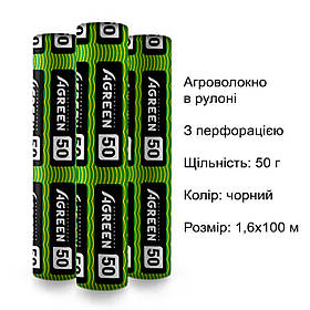 Агроволокно мульчувальне з перфорацією Agreen в рулоні, щільність 50, чорне, 1,6х100 м