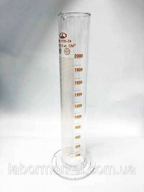 Циліндр мірний 2000 мл на скляному підставі, фото 1