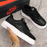 Кроссовки женские Nike Air Force 1 Pixel Black кожа черные демисезонные повседневные найк аир форс низкие