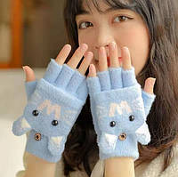 Зимові рукавиці без пальців Котики Блакитні