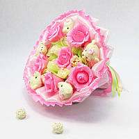 Букет из игрушек Мишки 5 с розами розовый