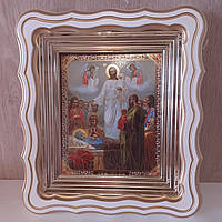 Икона Успение Пресвятой Богородицы, лик 15х18 см, в белом фигурном деревянном киоте