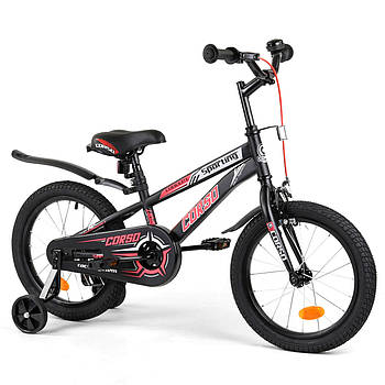 Велосипед двоколісний 16 дюймів дитячий CORSO R-16119 Чорно-рожевий