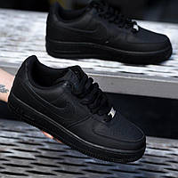 Кроссовки женские Nike Air Force Black чёрные найк аир форс демисезонные повседневные кожа