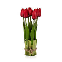 Букет искусственных тюльпанов красного цвета 25 см (7 шт.) тканевые