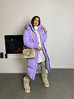 Пуховик куртка длинный миди яркий лиловый до 54 размера