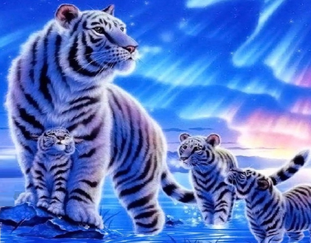 Діамантова мозаїка Тигриця з дітьми My-Art TN472 (30 x 40 см) на підрамнику, фото 1