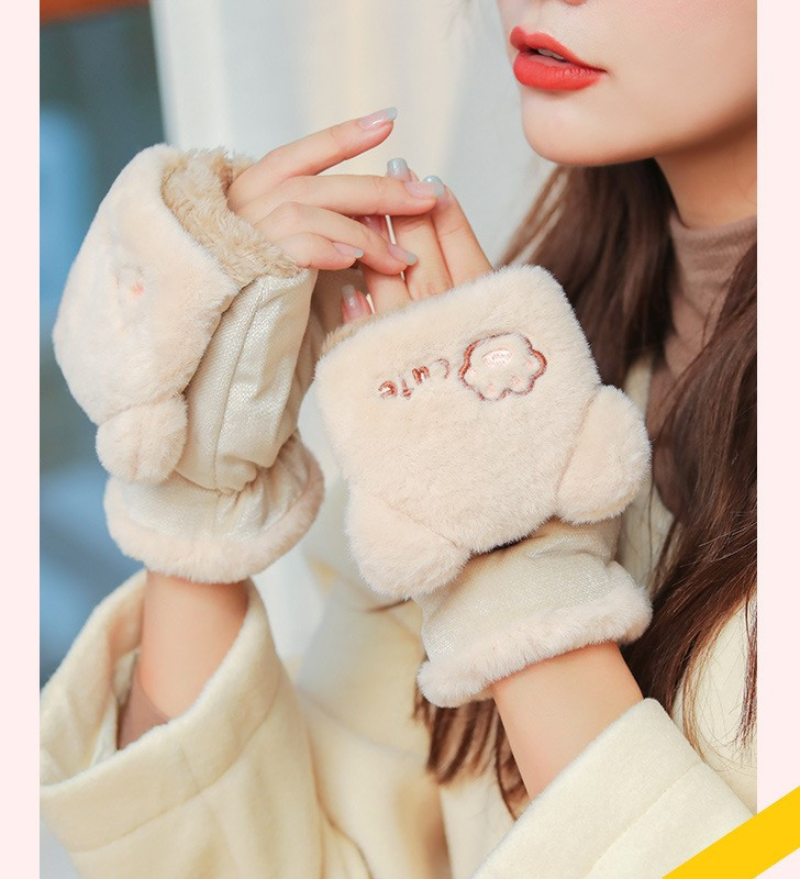 Жіночі рукавички з півальцями Котики Бежеві