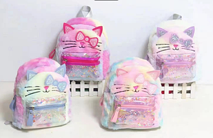 Дитячий хутряний рюкзак Кішечка з бантиком, 4 кольори