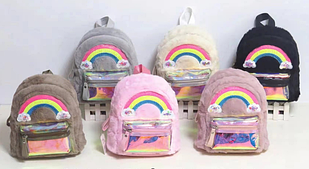 Дитячий хутряний рюкзак із веселкою, 6 кольорів