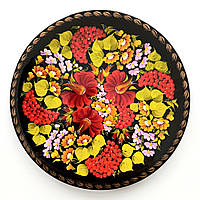 Тарелка расписнная вручную с подлаковой цветочной росписью диаметр 29 см