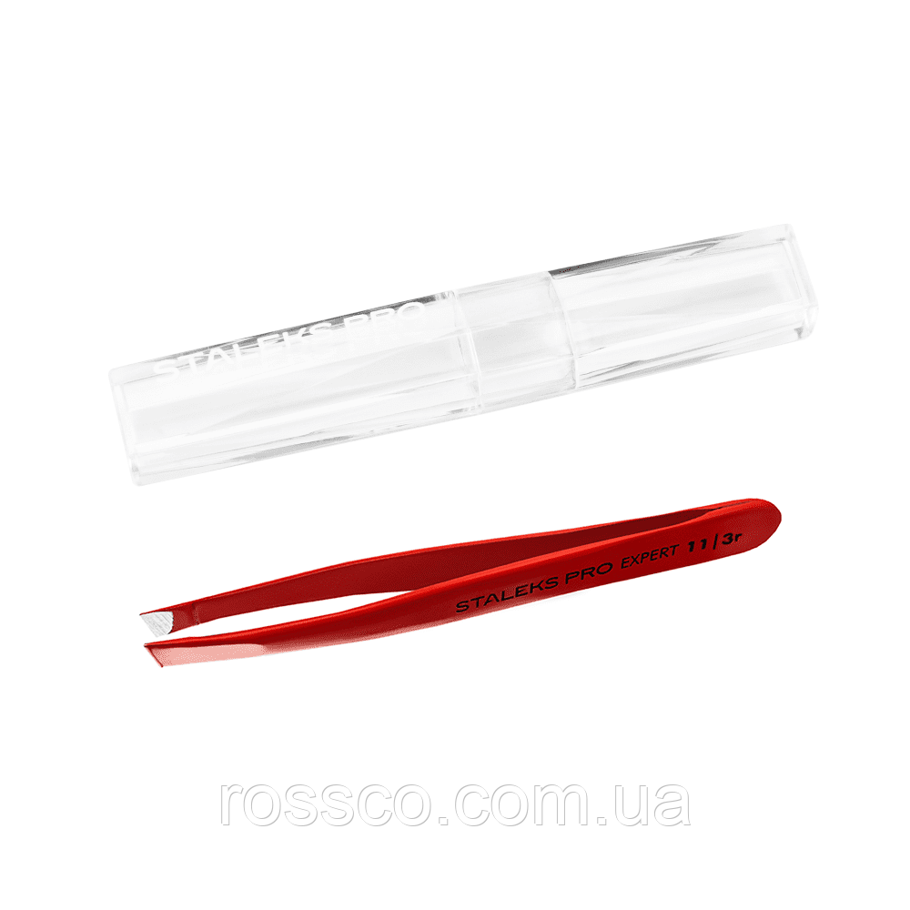ПІНЦЕТ ДЛЯ БРІВ STALEKS PRO EXPERT 11 TYPE 3 RED TE-11/3, широкі скошені кромки, колір червоний