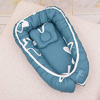 Кокон Міні "Яскраві зорі" з ортопедичним матрацем та подушкою Синій Поплін(наповнювач-силіконізовані