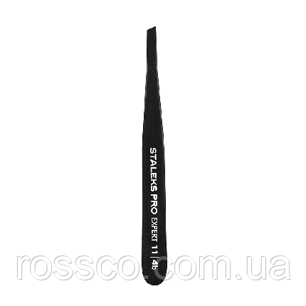 ПІНЦЕТ ДЛЯ БРІВ STALEKS PRO EXPERT 11 TYPE 4 BLACK TE-11/4B, вузькі скошені кромки, колір чорний, фото 1