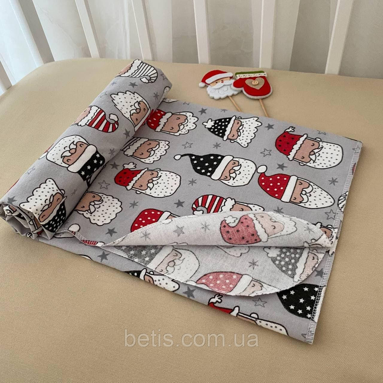 Пелюшка "Дід мороз" Сірий Фланель арт.27690042  80*110 см.(р)