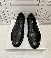 Чоловічі чорні туфлі на шнурках із натурального пітона