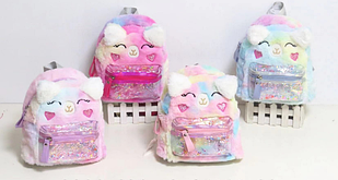 Дитячий хутряний рюкзак Кішечка з вушками, 4 кольори