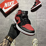Жіночі кросівки Nike Air Jordan 1 Retro Mid Red Black High, червоні шкіряні кросівки найк аір джордан 1 ретро аїр мід, фото 3
