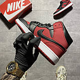 Жіночі кросівки Nike Air Jordan 1 Retro Mid Red Black High, червоні шкіряні кросівки найк аір джордан 1 ретро аїр мід, фото 4