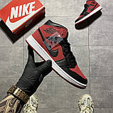 Жіночі кросівки Nike Air Jordan 1 Retro Mid Red Black High, червоні шкіряні кросівки найк аір джордан 1 ретро аїр мід, фото 2
