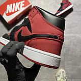 Жіночі кросівки Nike Air Jordan 1 Retro Mid Red Black High, червоні шкіряні кросівки найк аір джордан 1 ретро аїр мід, фото 5