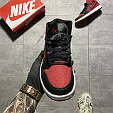 Жіночі кросівки Nike Air Jordan 1 Retro Mid Red Black High, червоні шкіряні кросівки найк аір джордан 1 ретро аїр мід, фото 6