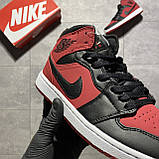 Жіночі кросівки Nike Air Jordan 1 Retro Mid Red Black High, червоні шкіряні кросівки найк аір джордан 1 ретро аїр мід, фото 8