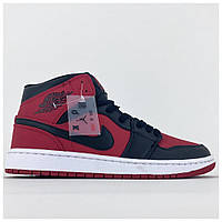 Женские кроссовки Nike Air Jordan 1 Retro Mid Red Black, красные кожаные кроссовки найк аир джордан 1 ретро