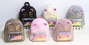 Дитячий хутряний рюкзак райдужний Кіт, 6 кольорів