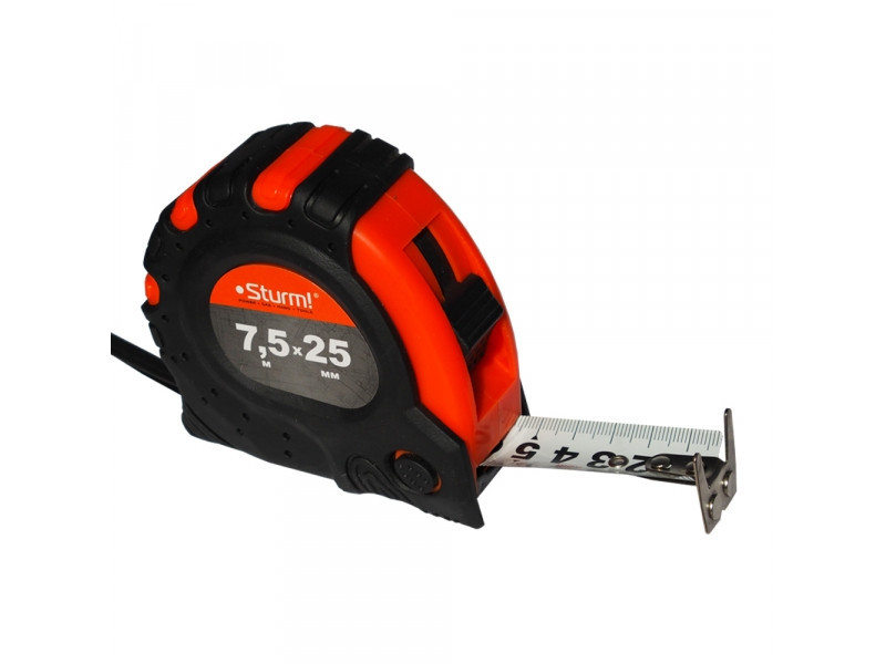 Рулетка 7,5 м Х 25мм 2х стороння шкала і зачіп, магніт Sturm 3100103, фото 1