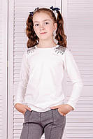 Блуза для девочек школьная, белая (кремовый, розовый, тёмно-синий ) топ 128 Крохатушка