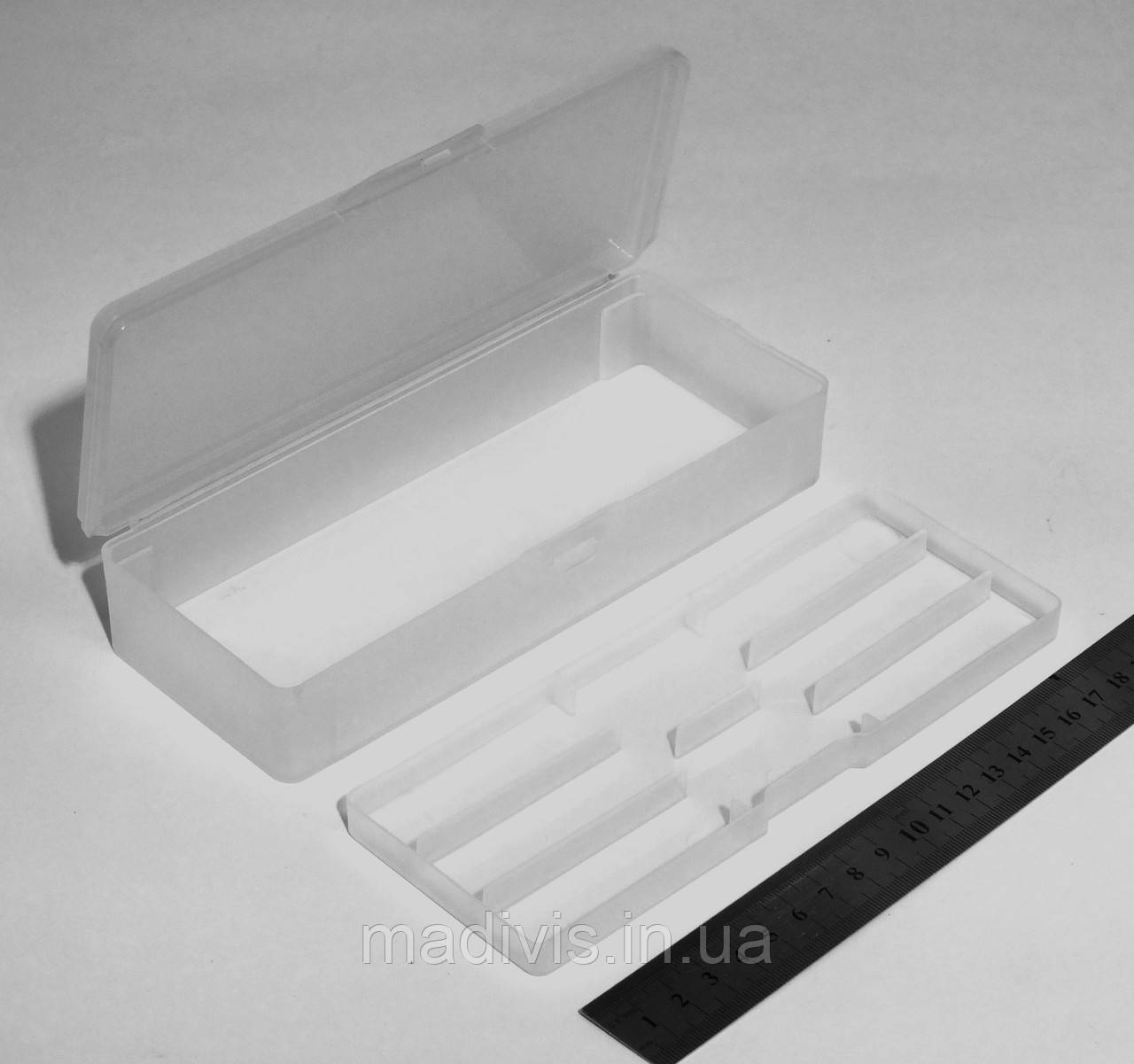 Універсальний пластиковий пенал для фурнітури та інструменту (19,5х8х4 см) з полицею, фото 1