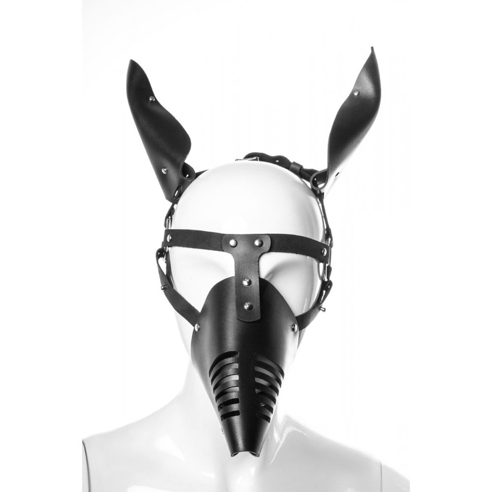Маска собаки Doberman зі шкіри, ручна робота, чорна, фото 1