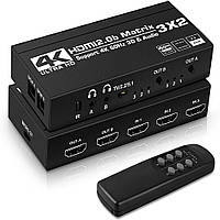 Коммутатор Hdmi сплиттер и свитч 3x2 port HDMI ULTRA HD 4K 60Hz 3D AUDIO Hdmi 2.0V Matrix