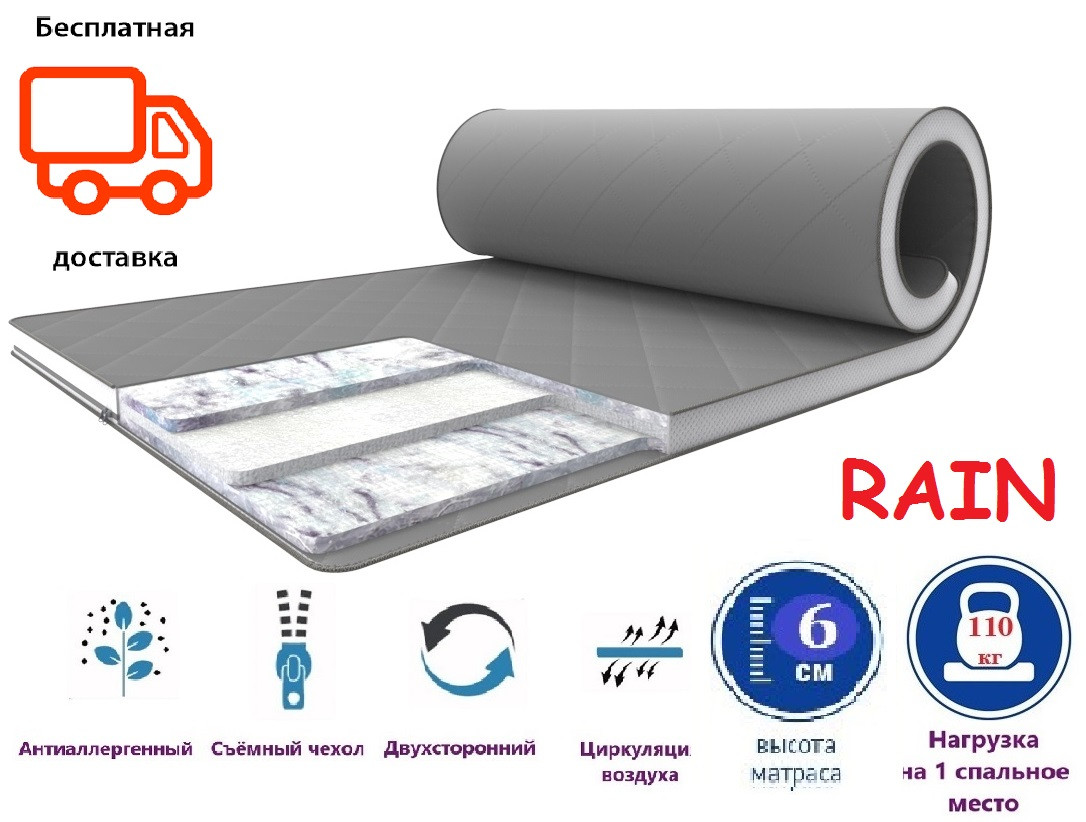Матрас топпер-футон 6см 140x200 RAIN (Райн) серия Gray-White
