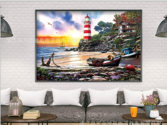 Алмазна мозаїка "Дім біля моря", картина стразами. 30х40 см