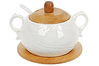 Цукорниця порцелянова 400мл з ложкою та бамбуковою кришкою Naturel
