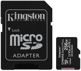 Карта пам'яті MicroSD 256Gb Kingston C10 Canvas Select Plus 100R A1 +SD adapter (код 110180)