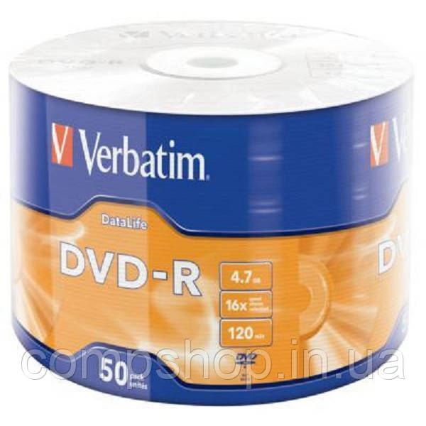 Диск DVD-R 4.7GB 16x 50рсs Verbatim Matt Silver Spindle (код 75631), фото 1