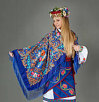 Великий яскраво-синій український платок платок № 1235