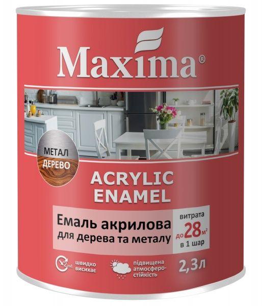 Емаль акрилова Maxima для дерева та металу Біла глянсова 2.3 л, фото 1