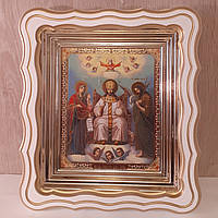 Ікона Ісус Христос Цар Слави, лик 15х18 см, у білому фігурному дерев'яному кіоті
